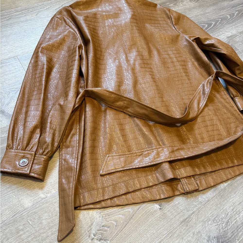 Marc New York Brown Leather Jacket with Belted Waist- Size M - Picture 9 of 13